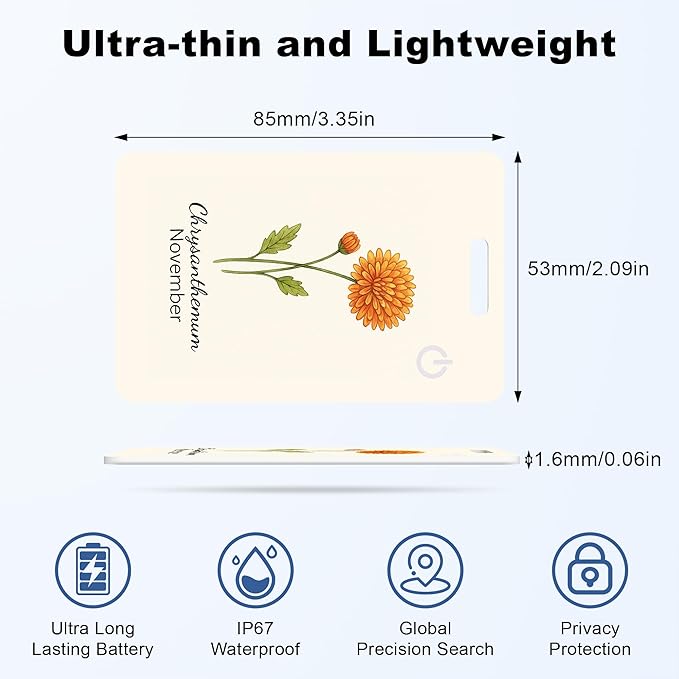 Wallet Tracker Card (iOS Only), Rechargeable Bluetooth Smart Tracking for Apple Find My Compatible Anti Tracker for Men Women Slim Item Locator for Purse Passport Key Luggage Tag (1Pcs/NOV FLR)