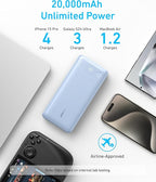 Anker Power Bank, 20,000mAh Travel Essential Portable Charger with Built-in USB-C Cable, 3-Port 87W Max Fast Charging Battery Pack, for MacBook, iPhone 16/15 Series, Samsung, Switch, and More