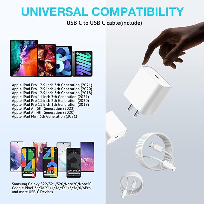 Long USB C Cable for iPhone 16 15 Charger,2Pack 20W USB C Charger Block i Phone 16 Pro Fast Charging 6FT C to C Cord Cable for iPhone 16/16 Pro/16 Plus/16 Pro Max/15/15 Plus/15 Pro Max/15 Pro/iPadPro