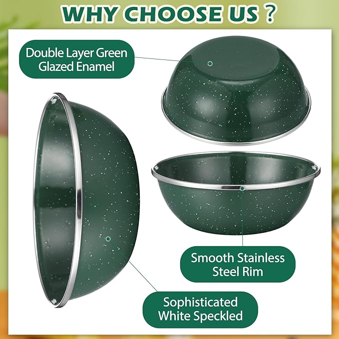 Sawysine 8 Pcs 6 Inch Enamel Bowl for Camping and Backpacking Enamelware Mixing Bowls Camping Cookware for Outdoor Cooking, Picnic, Snacks, Home, Farmhouse