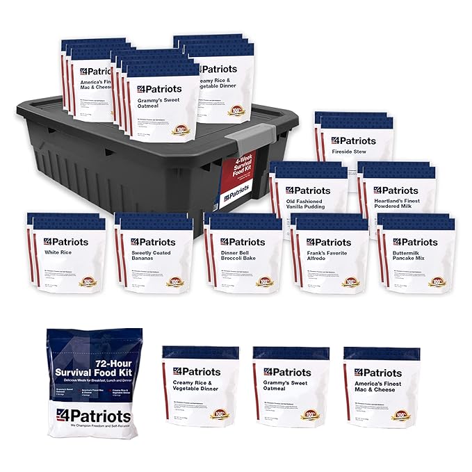 4Patriots 4-Week Kit + 72-Hour Kit Survival Food Bundle: Designed to Last 25 Years, 212 Servings