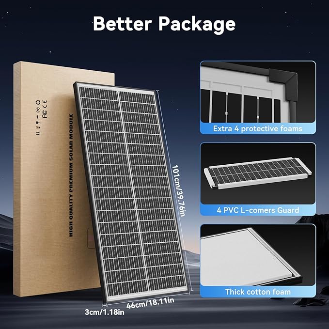 200 Watt Bifacial Solar Panel 2pcs 100 Watt, 18BB Monocrystalline Dual-Sided 12V/24V High Efficiency Module for RV, Boat, Cabin, Camping, Off-Grid Power Systems