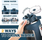 BLUEGO Water Bottle 64 oz Tumbler with Lid and Straw, Glass Water Bottle with Straw, Water Tumbler with Handle Half Gallon Water Jug Large Waterbottle for Daily Water Intake, BPA Free, Dark Blue