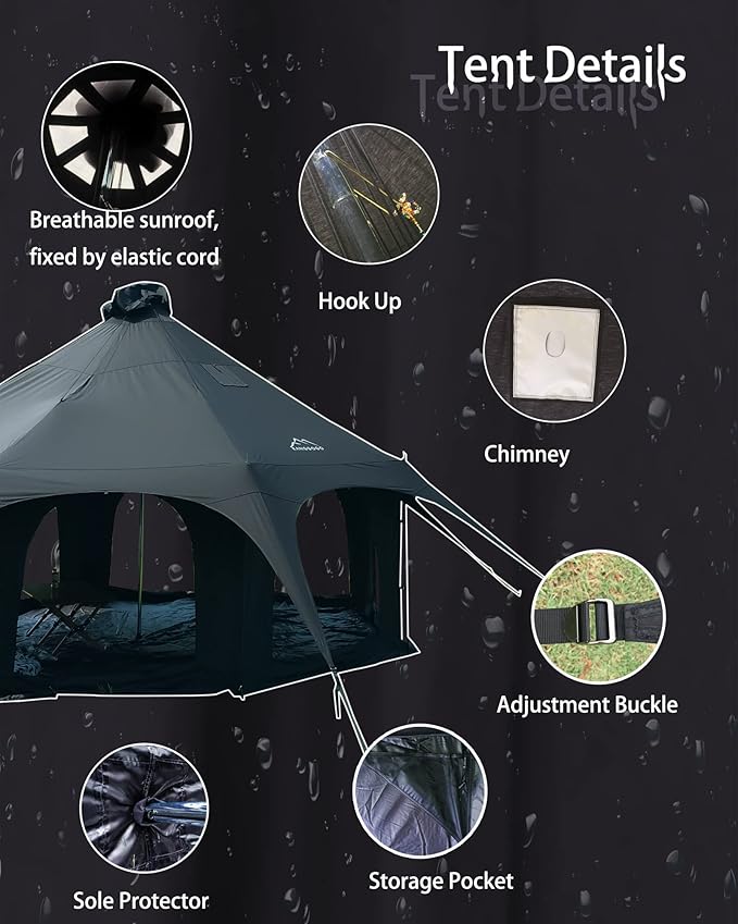 Cotton Canvas Tent Bell - Yurts Breathable and Windproof,Glamping for 6/8/10Person Family Camping
