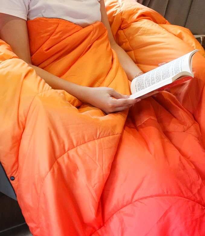 Outdoor Puffy Camping Blanket, Lightweight Down Alternative Puffy Waterproof Stadium Blanket with Portable Bag, Lightweight Camping Blanket for 2 People, Cold Weather, Sports, Travel, Car, 79*54 inch