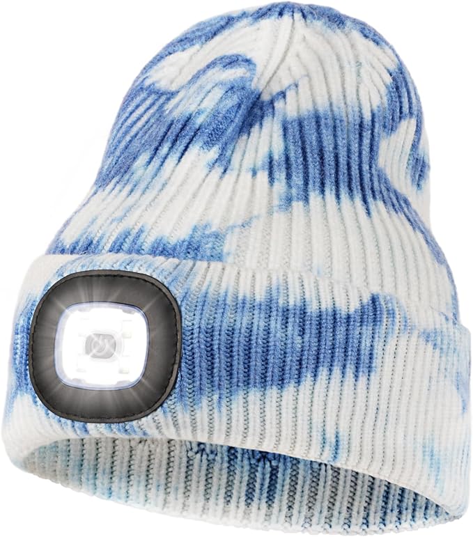 MELASA Unisex Hat with Light, USB Rechargeable Hands Free Headlamp LED Beanie, Winter Gifts for Men Dad Father Husband Him