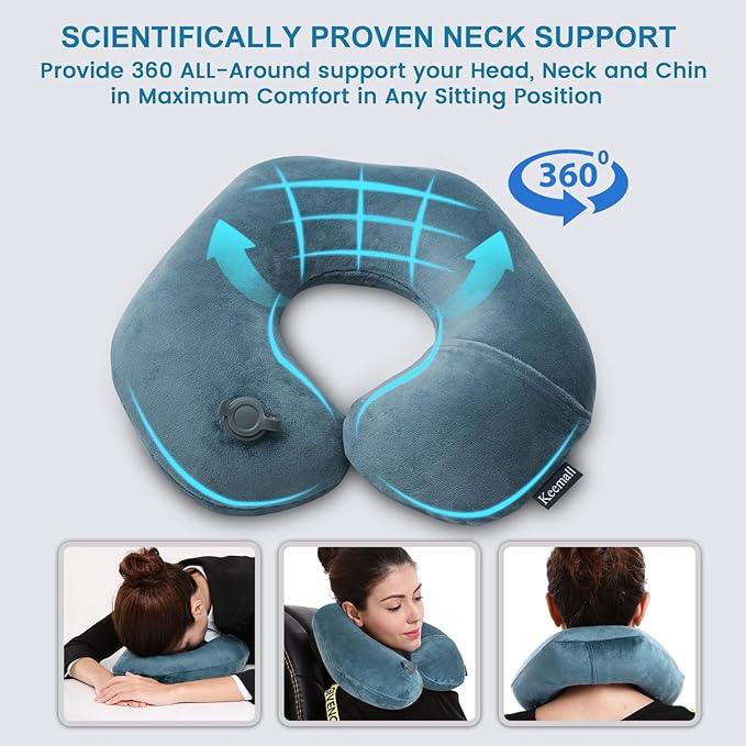Inflatable Travel Neck Pillow for Airplane Train Car Washable Pillowcase U Shaped Office Napping Pillow