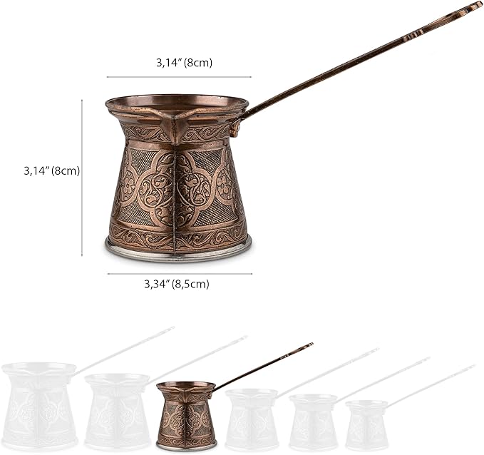 Alisveristime Authentic Turkish Coffee Pot, Handmade Cezve/Ibrik, 3.14-Inch Width, 3.14-Inch Height - 13.52 Ounce Enhance Your Coffee Experience Now! (4 Cup) (Antique Brown)