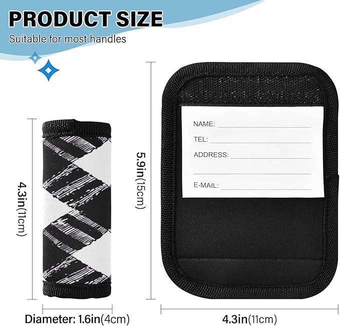 Qilmy Black and White Buffalo Grid Luggage Handle Wrap 2Pack Luggage Identifiers Tag Comfort Handle Grips Cover for Stroller Suitcase Bag Airplane Travel Accessories1316