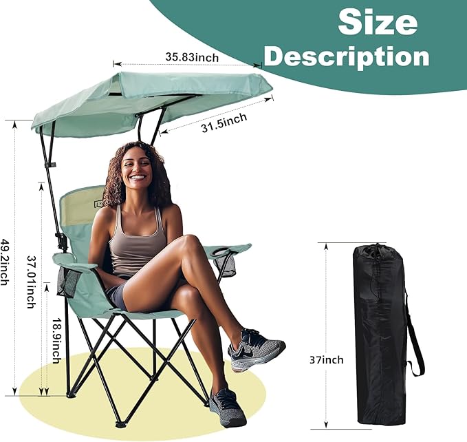YOUNG WOOD Portable Camping Chair Beach Chair with Shade Canopy, Fold Lightweight Oversized for All, Easy to Open and Close Without Installation, Side Pocket Design for All Outdoor Activities,Blue,2p