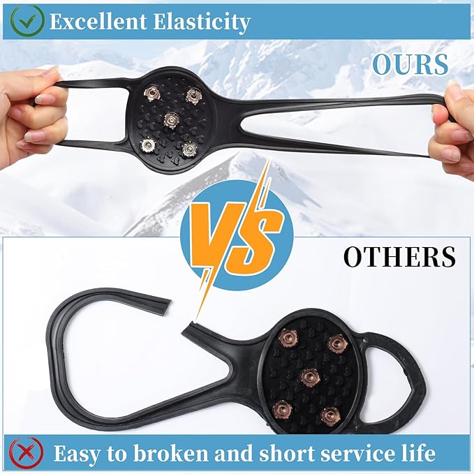 2 Pairs Non Slip Gripper Spike, Ice Grippers Traction Cleats Snow Shoe Spikes Grips Crampons with 10 Steel Studs Cleats