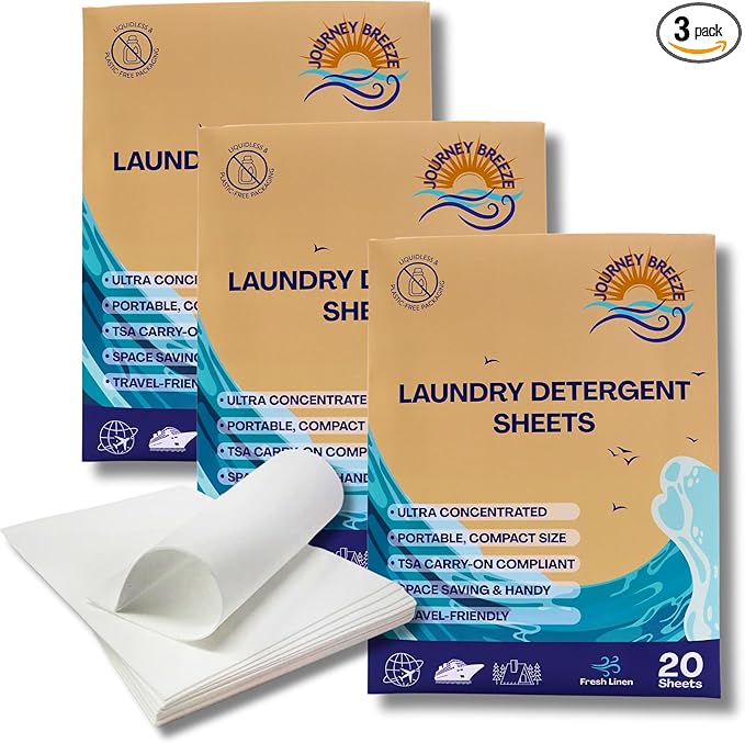 Travel Laundry Detergent Sheets Pack of 3 – Compact Laundry Sheets for Travel, Hand Wash or Machine Wash Detergent Strips for Sink Washing Clothes on Trips, Hotels & Cruises