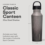 Corkcicle Sport Canteen - Keeps Drinks Cold 25 Hours - Stainless Steel Water Bottle - Triple-Insulated - Spill-Proof - Summer Drinkware Gift - Keeps Drinks Ice Cold - 20 oz - Steel Shadow