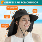 SUN CUBE Wide Brim Sun Hat with Neck Flap, UPF50+ Hiking Safari Fishing Hat for Men Women, Sun Protection Beach Hat