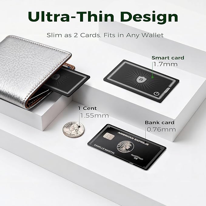 [2026 New] Wallet Tracker Card (iOS Only),Ultra Slim 0.07in,Rechargeable Bluetooth Tracker, IP68 Waterproof,Wireless Charging, Smart Location Finder for Keys, Wallet, Luggage Tags （2- Pack）