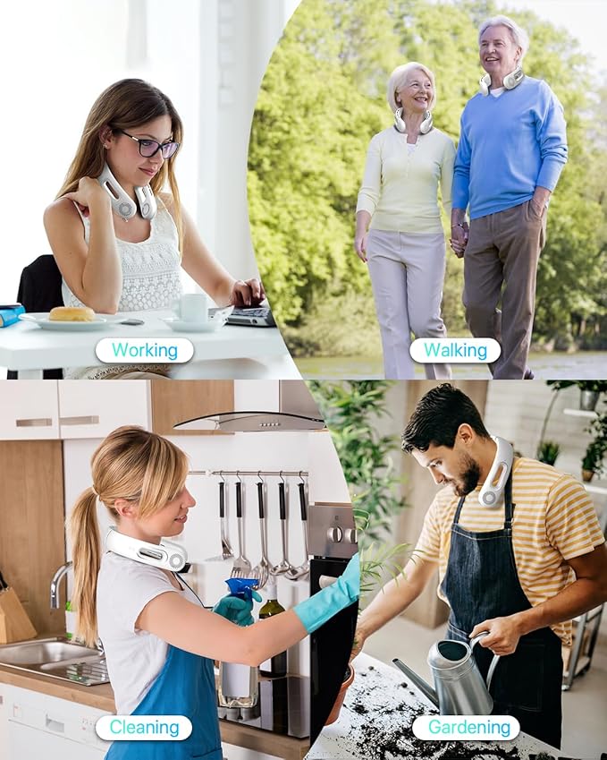 Neck Fan, Hands Free Bladeless Neck Fans Portable Rechargeable, 360° Cooling Neck Fan, 4 Speeds, Quiet, 5200 mAh Battery Operated USB Wearable Personal Fan Gifts for Women, Travel, Outdoor
