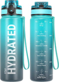 Sahara Sailor Water Bottle, 32/25/17oz Durable and Leakproof Water Bottles Motivational with Time Marker, Tritan, BPA Free, Wide Mouth with Easy Clean Brush for Gym, Travel, School, Office (1 Bottle)