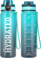 Sahara Sailor Water Bottle, 32/25/17oz Durable and Leakproof Water Bottles Motivational with Time Marker, Tritan, BPA Free, Wide Mouth with Easy Clean Brush for Gym, Travel, School, Office (1 Bottle)