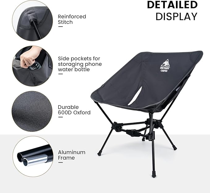 ONETIGRIS Tigerblade Camping Chair, Lightweight Folding Backpacking Hiking Chair, Compact Portable 330 lbs Capacity