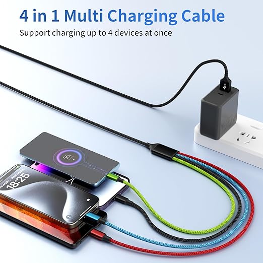 Travel Essentials Multi Charging Cable [2Pack 5FT], Car Accessories 4 in 1 Charging Cords, USB Cable Phone Charger with IP/Type C/Type C/Micro, Compatible with Most Phones/Tablets and More