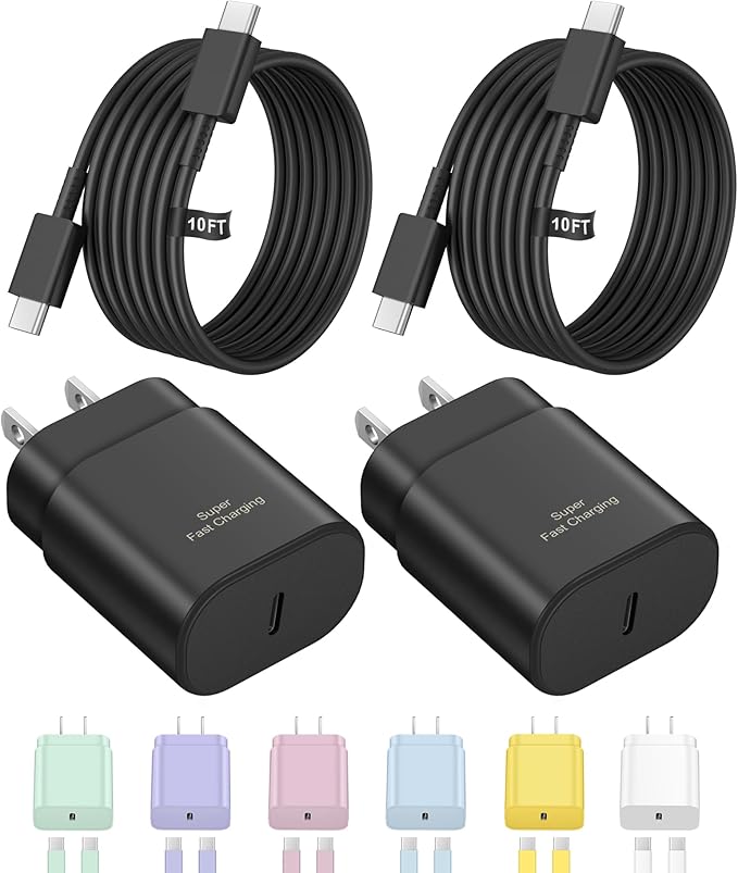 Type C Charger Fast Charging for iPhone 17 16 15,10FT USB C Samsung Chargers Block 25W Super Fast Chargers for Samsung Galaxy S25/S24 S23 S22 /iPhone Air/17/17 Pro Max/iPhone 16/16 Pro Max/15 Pro Max