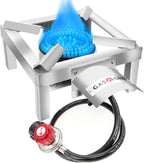 GasOne Stainless Steel Single Propane Burner - Outdoor Cooking with Heat Shield and Guard – Propane Burner Head for Camping, Tailgating, Seafood Boil, Home Brewing - Patent Pending