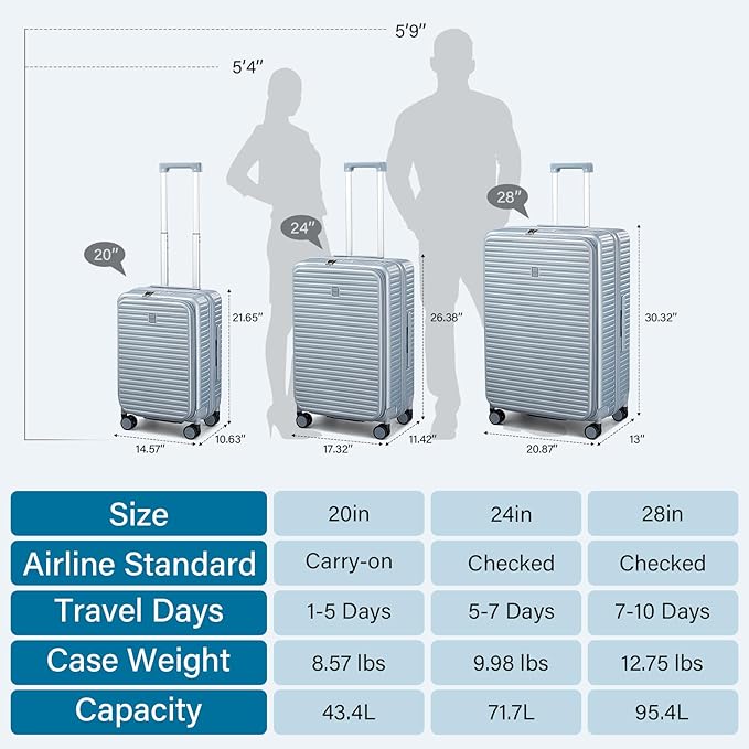 Hard Shell Suitcases 28 Inch Large Checked Luggage with Spinner Wheels Cup Holder, Expandable Check in Luggage Lightweight Top Opening Luggage Big Rolling Suitcase with Lock, Silver
