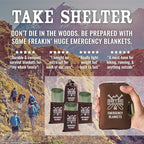 Don't Die In The Woods - Freakin’ Huge Emergency Blankets [4-Pack] Extra-Large Thermal Mylar Space Blankets with Ripstop Nylon Stuff Sacks + Carabiner Zipper Pack [Army Green]