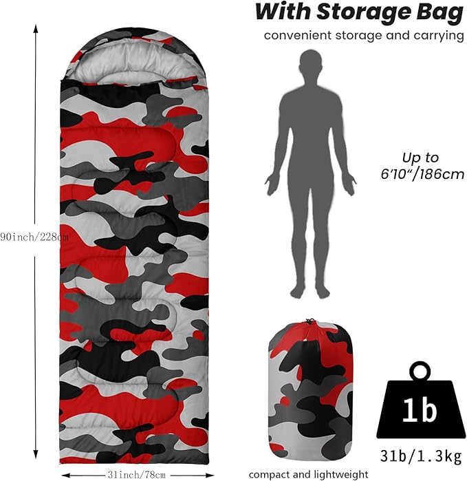 Sleeping Bags for Adults and Kids Backpacking Camping Sleeping Bags for Girls and Boys Lightweight Waterproof Cold/Warm Sleeping Bag for All Season