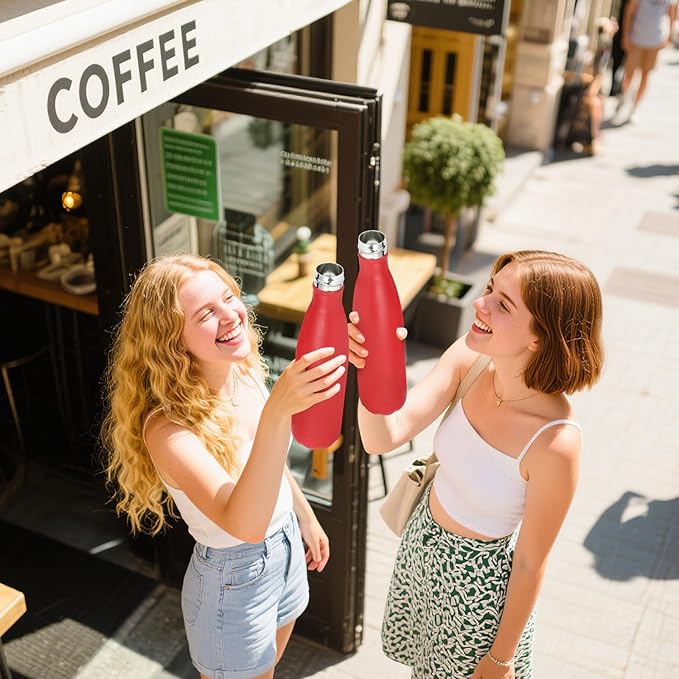 Volhoply 25oz Insulated Water Bottles Bulk 1/2/4 Pack, Metal Sports Water Bottles, Keeps Cold & Hot, BPA Free Leakproof Bottle (Red,4 Pack)