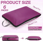 Hosuly 6 Pcs Large Compression Packing Cube Bag Travel Expandable Space Saving Organizers for Luggage Storage(Purple,17.3 x 12.6'')