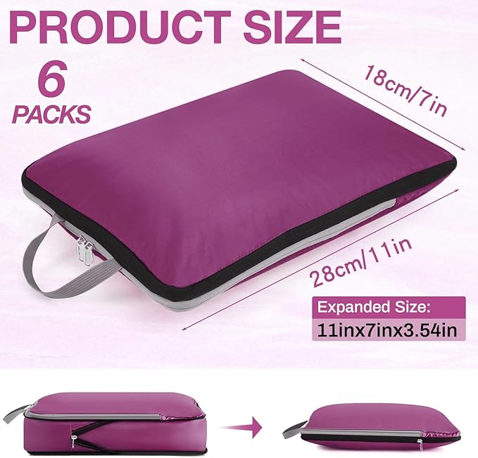 Hosuly 6 Pcs Large Compression Packing Cube Bag Travel Expandable Space Saving Organizers for Luggage Storage(Purple,17.3 x 12.6'')