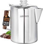 Percolator Coffee Pot Stainless Steel Camping Coffee Pot-NO Aluminum or Plastic Coffee Percolator Stovetop (12 cup)