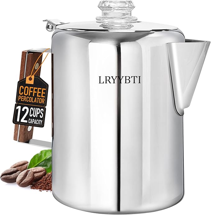 Percolator Coffee Pot Stainless Steel Camping Coffee Pot-NO Aluminum or Plastic Coffee Percolator Stovetop (12 cup)