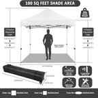 COBIZI 10x10 Pop up Canopy Tent with 4 Sidewalls, Waterproof Heavy Duty Commercial Canopy for Parties, Outdoor Tent, Garden Gazebo, Carry Bag with Wheel (10x10ft, White)