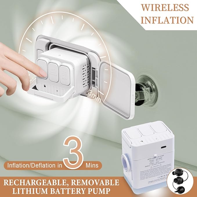 Air Mattress Queen with Built in Pump, Rechargeable USB-C Electric Pump, Self Inflatable Mattress Queen, Fiber-tech Portable Blow Up Mattress for Camping, Indoor and Outdoor(18" Height, Green)