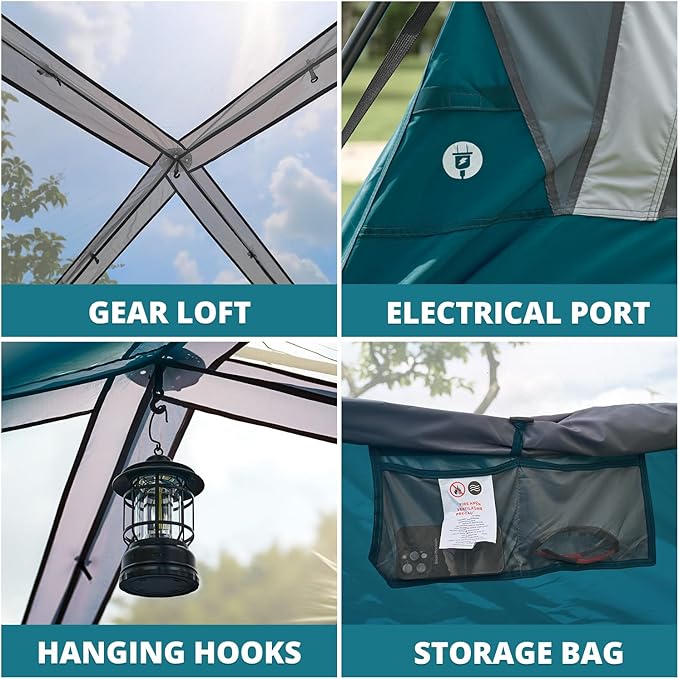 Camping Tents 4/6 Person Pop Up Instant Tent - Setup in 60s for Family Camping, Windproof Design, Family Cabin Tent with Rainfly & Backpack Carry Bag