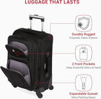 SwissGear Sion Softside Expandable Luggage – Carry-On Suitcase with 360 Degree Wheels & Retractable Handle – 21 Inch, Perfect for 1-3 Night Trips – Black