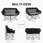 Northroad Folding Loveseat Camping Chair Portable Double Duo Full Padded Garden Sofa Chair for 2 Person w/ 2 Cup Holder,Wine Glass Holder,Support 600lbs for Outdoor Travel (Black)