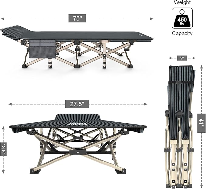ATORPOK Camping Cot for Adults Comfortable, Tent Folding Cot for Sleeping, Lightweight Folding Bed with Carry Bag for Kids Supports 450 lbs, Office Na