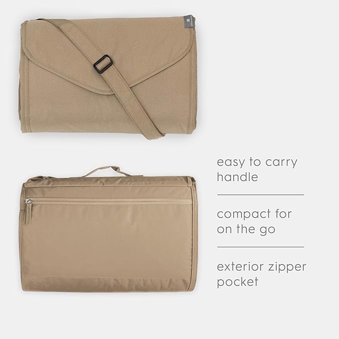 Little Unicorn 5'x7' Outdoor Family Picnic & Beach Blanket | Durable & Water-Resistant Fabric | Compact Fold & Easily Wipes Clean | Zipper Pocket (Beige Buffalo Check)