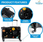 Younglingz LIL FLYER GO Version 2 Ride On Suitcase for Kids | Carry On Luggage with Toddler Seat, Foldable Handlebars, Pedals, and Removable Wheels | Holds up to 80 lbs | SPACE | Ages 2-6