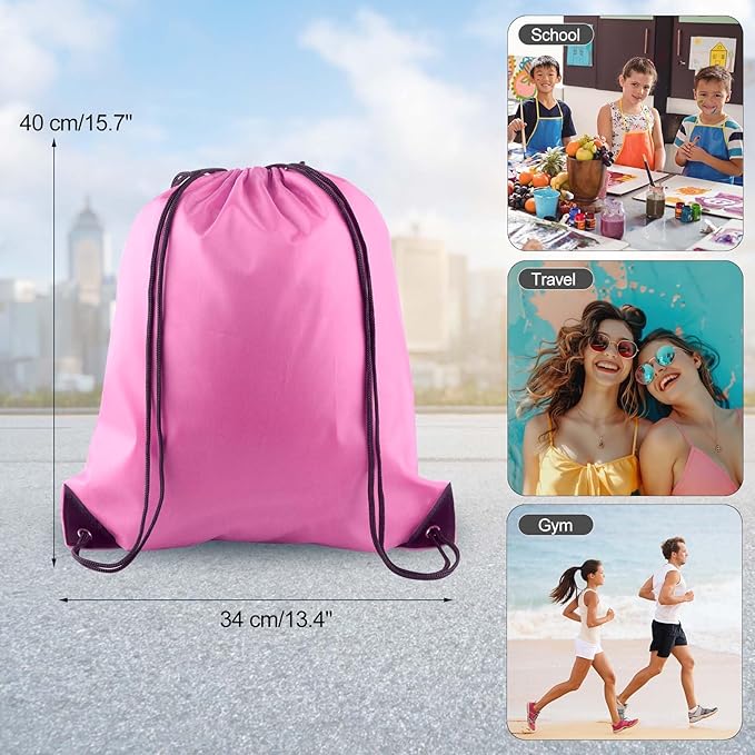 PLULON 2Pcs Drawstring Bags Bulk Pink Drawstring Backpack String Backpack Cinch Sack Sport Gym Backpack Bags for Yoga Traveling Outdoor Sports