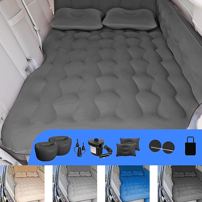 ISWEES Car Bed SUV Air Mattress, Car Air Mattress with Electric Pump, 2 Inflatable Pillows and 2 Footrests for Back Seat, Side Seat,Trunk Sleeping, Thickened Camping Bed - Black