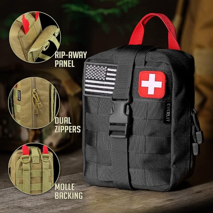 EVERLIT 250 Pieces Survival First Aid Kit IFAK EMT Molle Pouch Survival Kit Outdoor Gear Emergency Kits Trauma Bag for Camping Boat Hunting Hiking Home Car Earthquake and Adventures