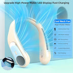 Portable Neck Fan,Personal Wearable Bladeless Fan,LED Display,4-Speeds,6000mAh USB Rechargeable,360° Strong Cooling Wind,Hands Free,Long Lasting,Birthday Gifts for Men Women Dad Mom (Brown)