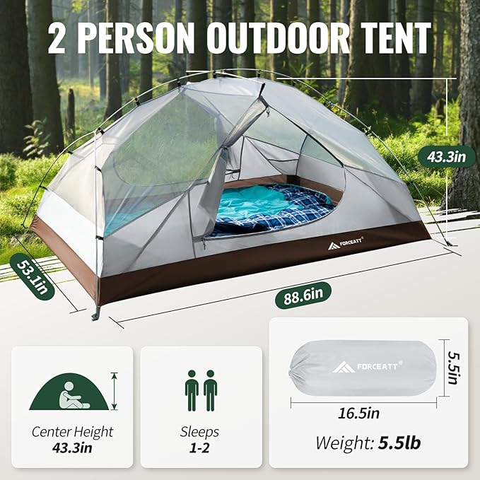 Forceatt Tent for 2 and 3 Person is Waterproof and Windproof, Camping Tent for 3 to 4 Seasons,Lightweight Aluminum Pole Backpacking Tent Can be Set Up Quickly,Great for Hiking