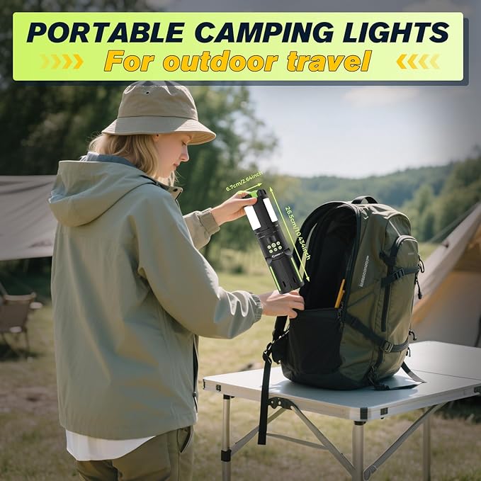 Portable Camping Lights with Stand, 5000LM Rechargeable LED Flashlight, 9 Color Modes, Collapsible Camping Lantern Tent Light with Magnetic Base for Power Outages, Camping & Emergency(Green)