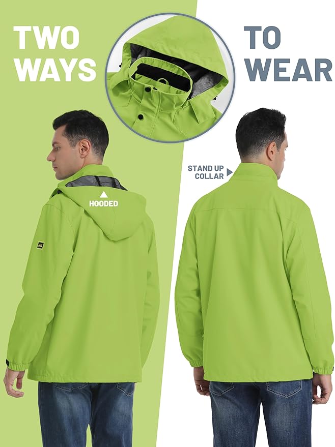 TACVASEN Men's Rain Jacket Lightweight Windbreaker with Hooded Water Resistant Outdoor Raincoat for Hiking Travel Camping