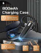 Bluetooth Headset Single Ear Business Earbuds, Wireless Headphones with Mic, Wireless Earbuds with 800mAh Charging Case, 100 Hours Standby Time Bluetooth Earpiece, Earphones for Work,Trucker, Office